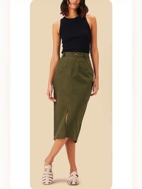 Amour Vert Green Denim Skirt Large Organic Cotton